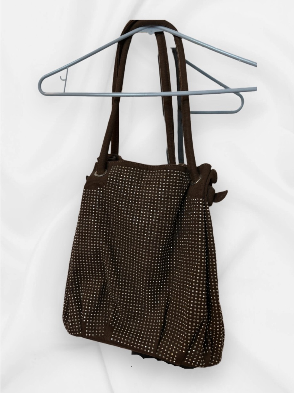 Brown Studded Shoulder Tote Bag